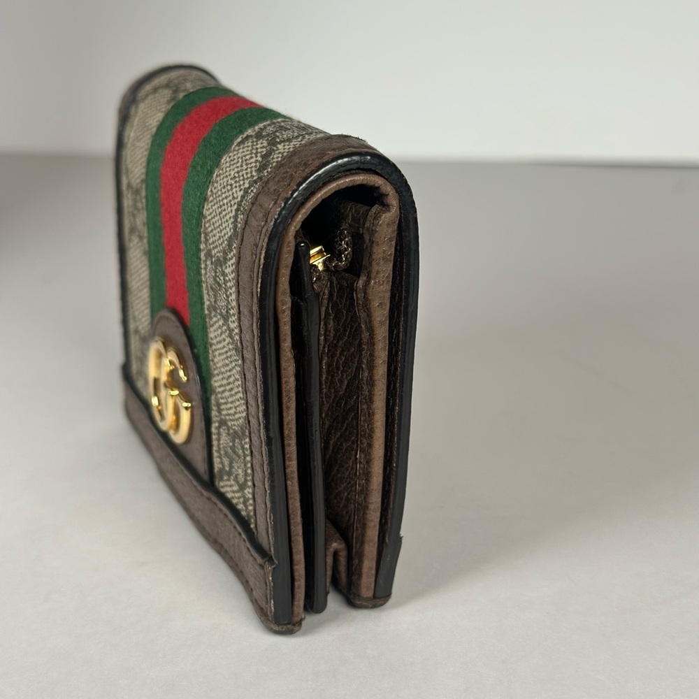Authentic Gucci Brown GG Ophidia Compact Wallet Green and Red Web - Picture 3 of 12